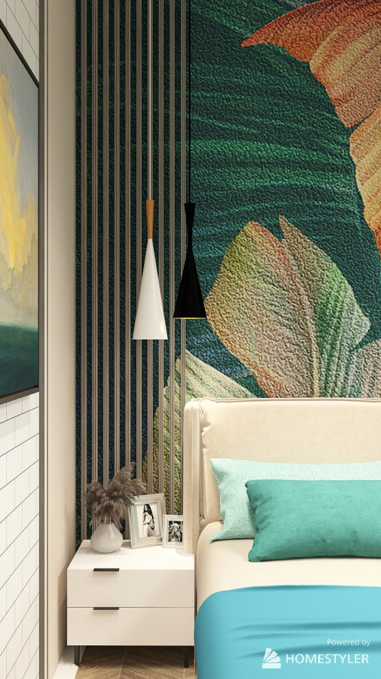 Спальня в современном стиле с яркими цветами