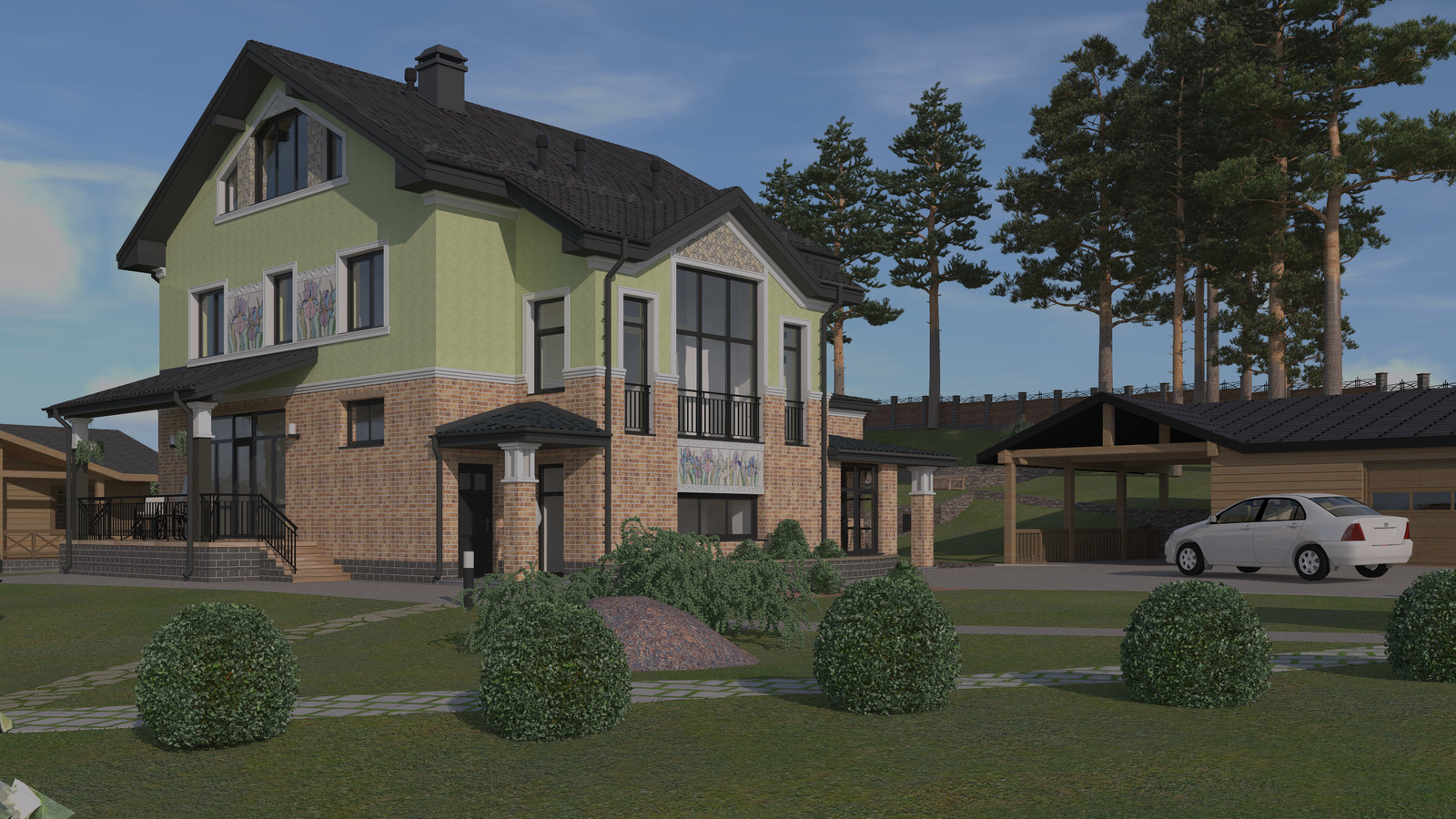 Загородный дом с ландшафтом