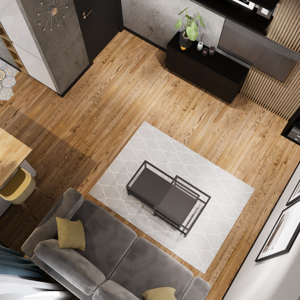 Визуализация проекта кухни-гостиной.