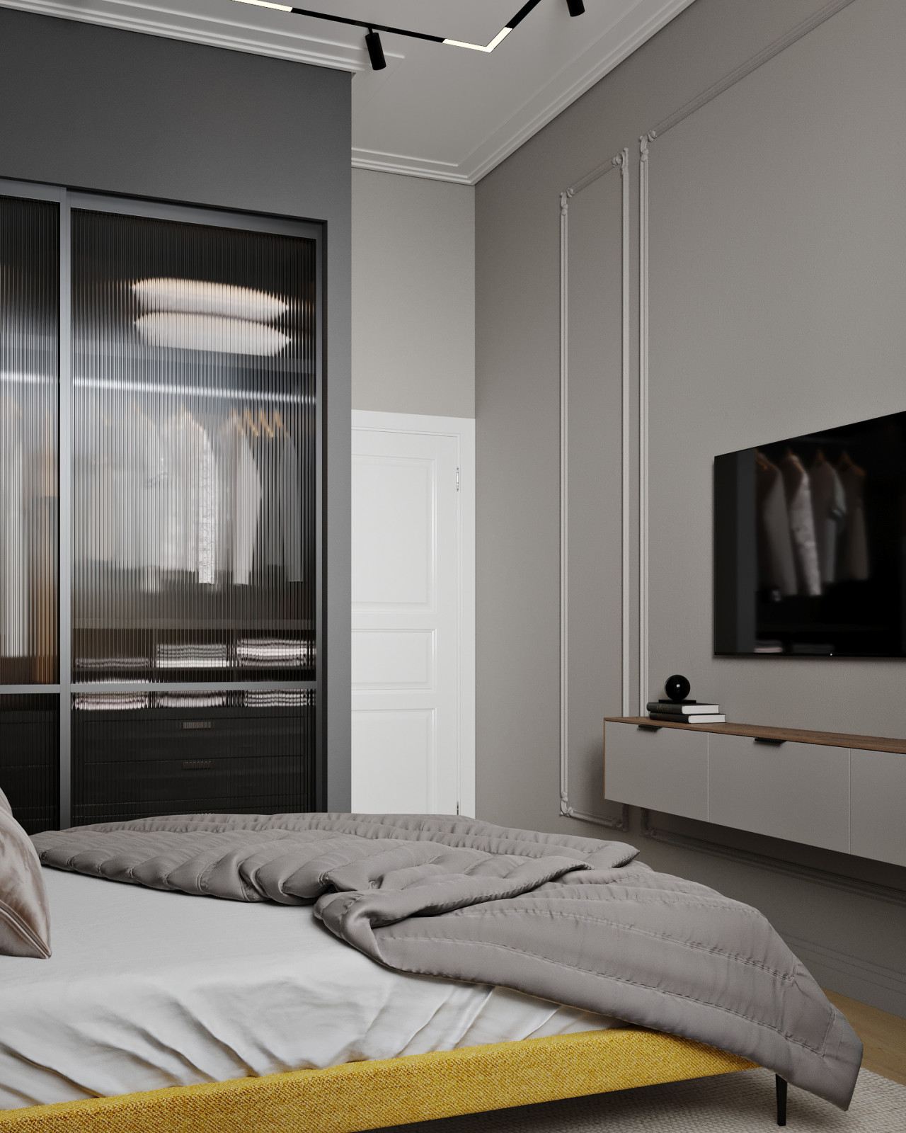 Спальня с эффектным панно