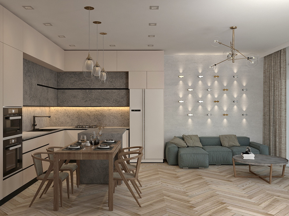 Обложка проекта: кухня-гостиная для молодой семьи