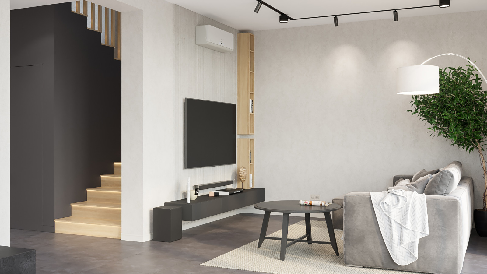 Барнхауз с мансардными окнами в серых оттенках