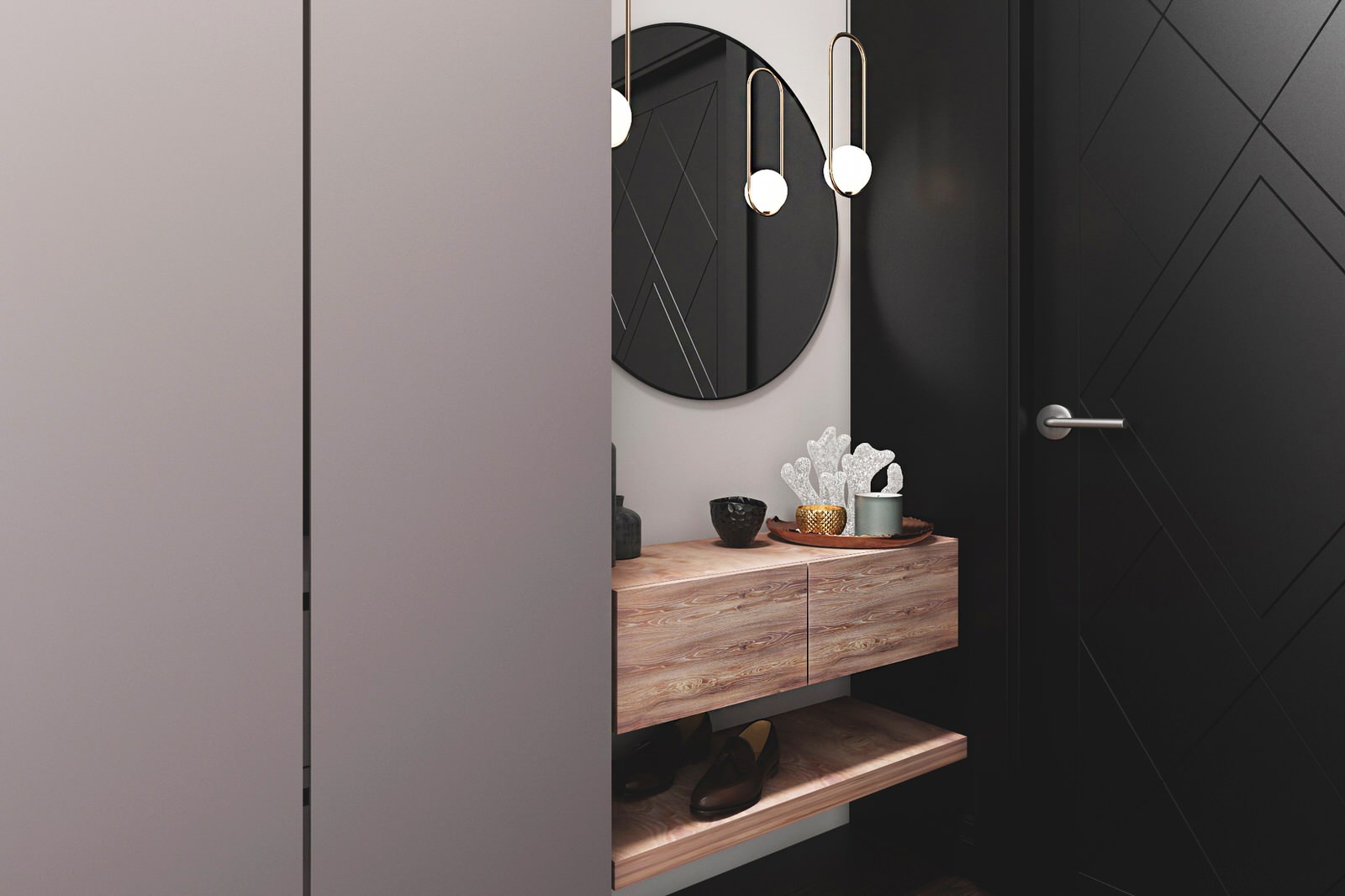 Soft Loft для холостяка кухня-гостиная и прихожая
