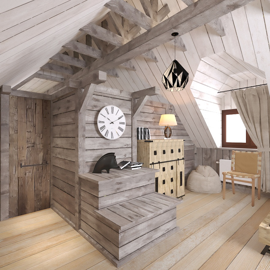 Зоны отдыха. Мансардный этаж бани-зона отдыха и развлечений в стиле Шале.