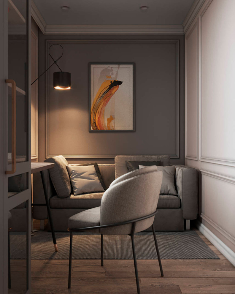 Gray-pink interior. Apartment in St. Petersburg in the neoclassical style