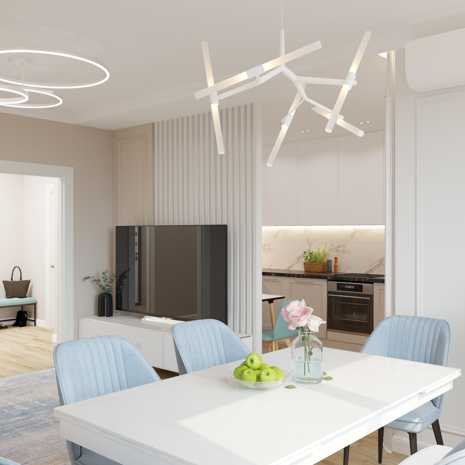 Квартира на Взлетной - гостиная-кухня