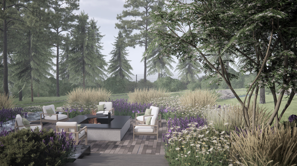 Зона отдыха с очагом и ручьем