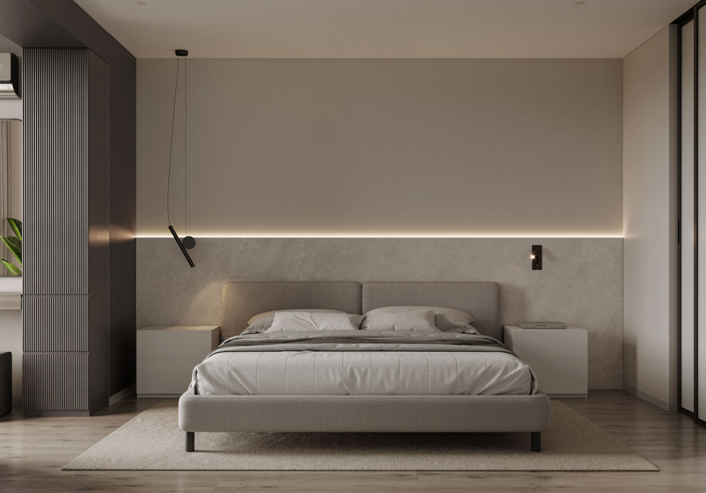 Обложка проекта: Лаконичная мастер - спальня в монохроме