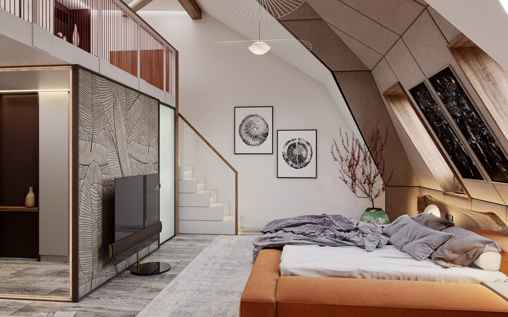 Досуговая зона с гостевой комнатой на мансарде в загородном доме