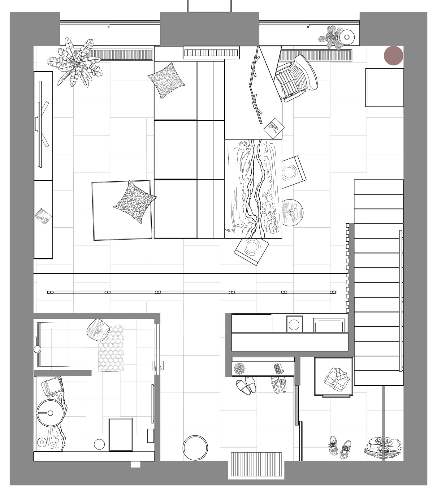 Обложка проекта: Интерьер небольшой двухуровневой квартиры студии в стиле лофт