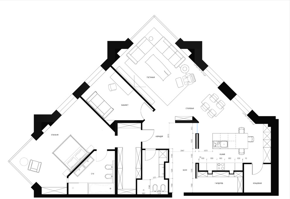 Дизайн-проект трехкомнатной квартиры в современном стиле г.Иркутск