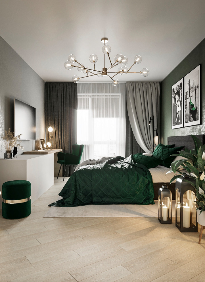 Дизайн-проект спальни в зеленых оттенках, Москва