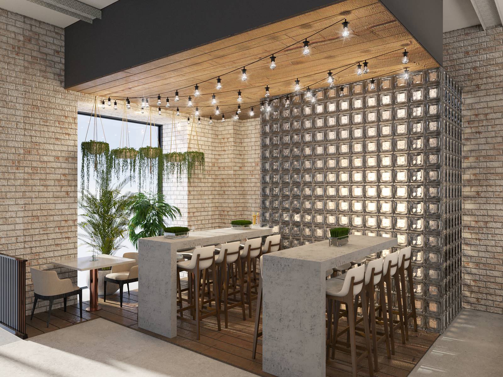 Interior visualisation of food court Manor of Food in the center of Moscow