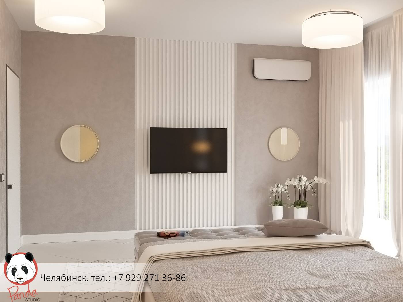 Изысканная спальня в серо-бежевых оттенках