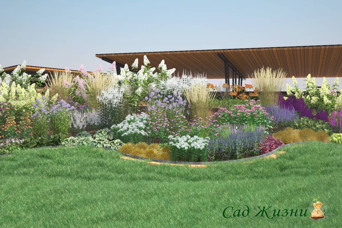 Большой миксбордер на участке в Манушкино, Спб