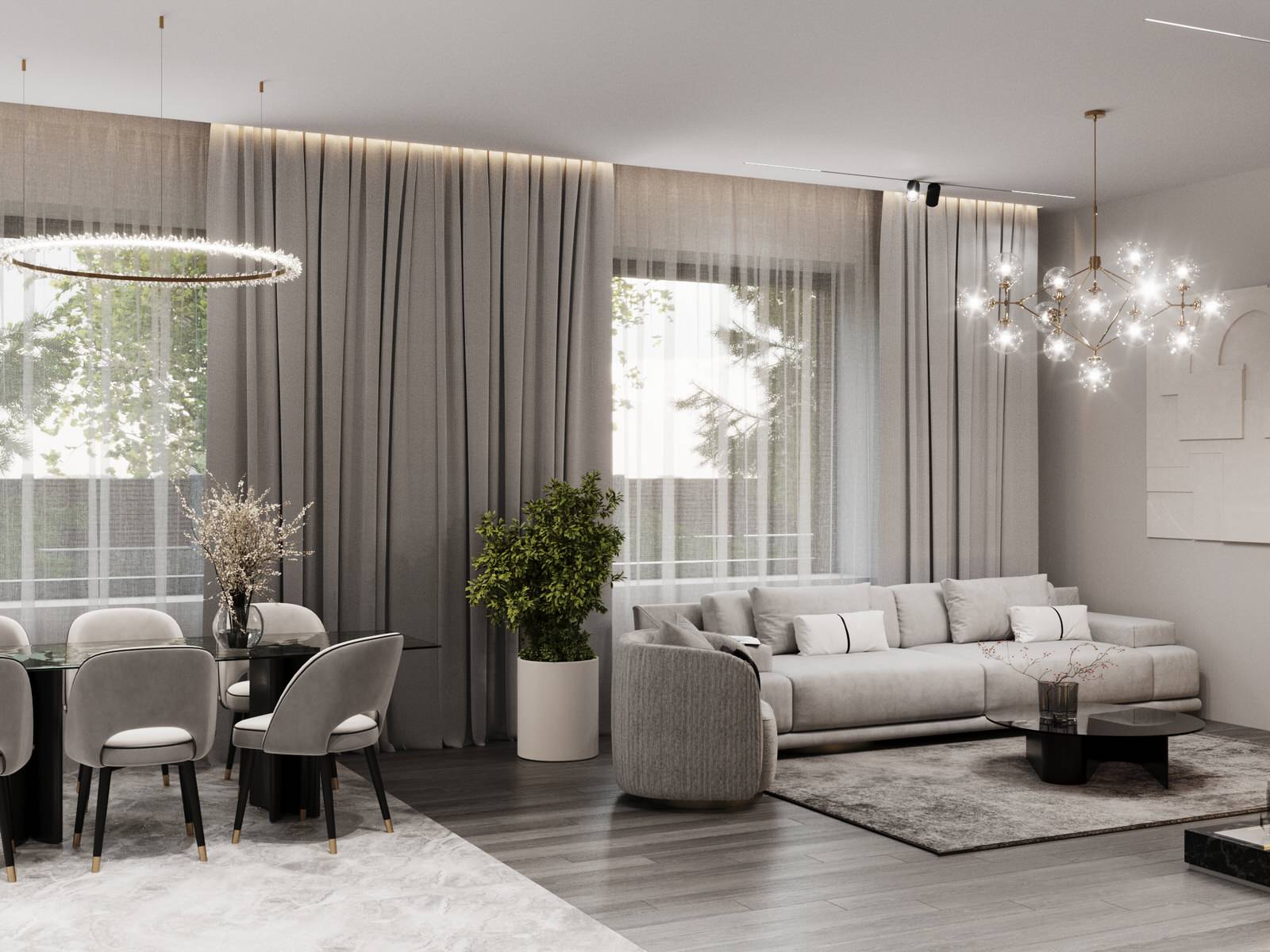 3D visualization of a luxurious open-plan space