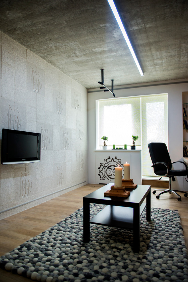 Спальня с бетонным потолком