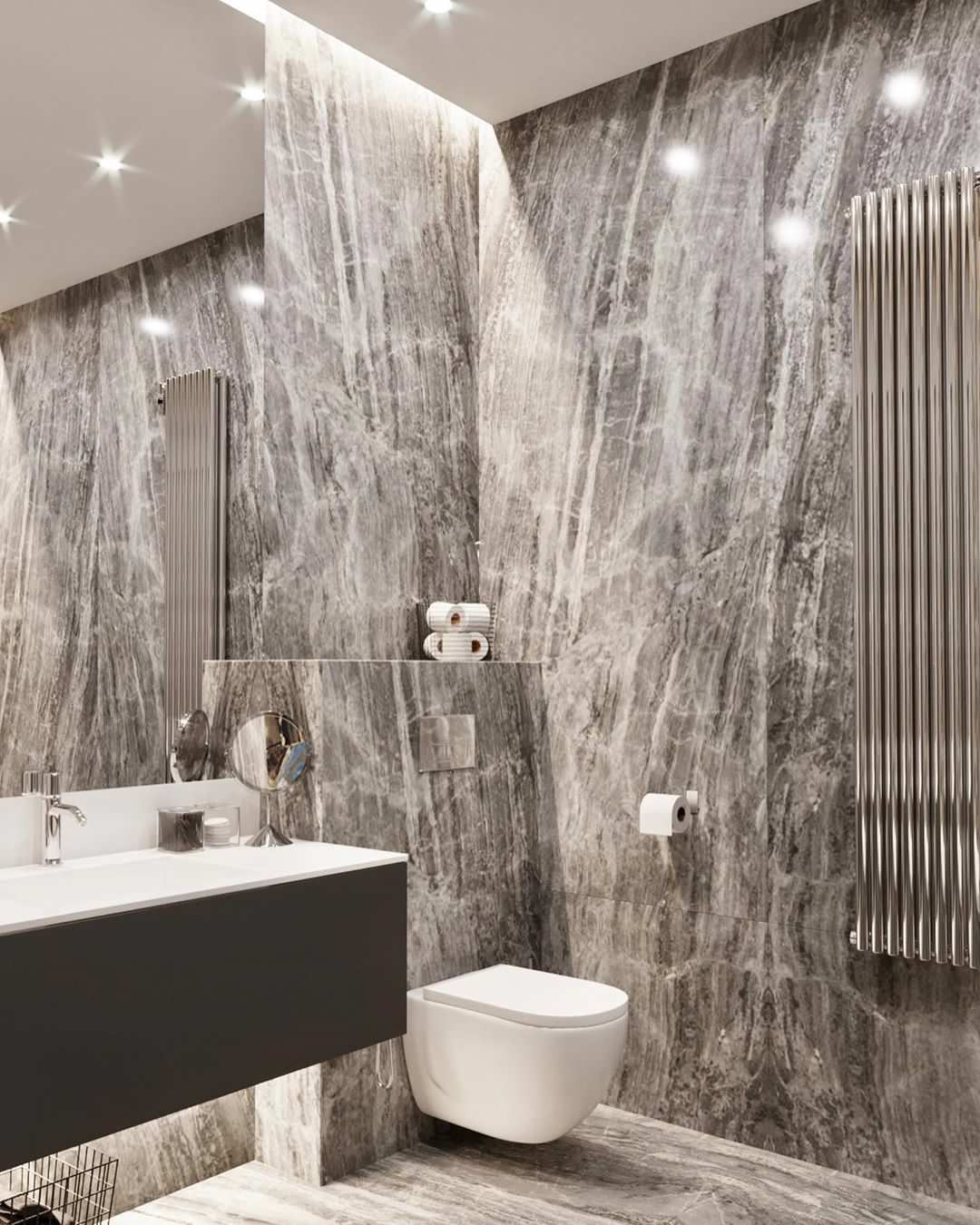 Дизайн-проект ванной команты в современном стиле в ЖК ‘Небесный’