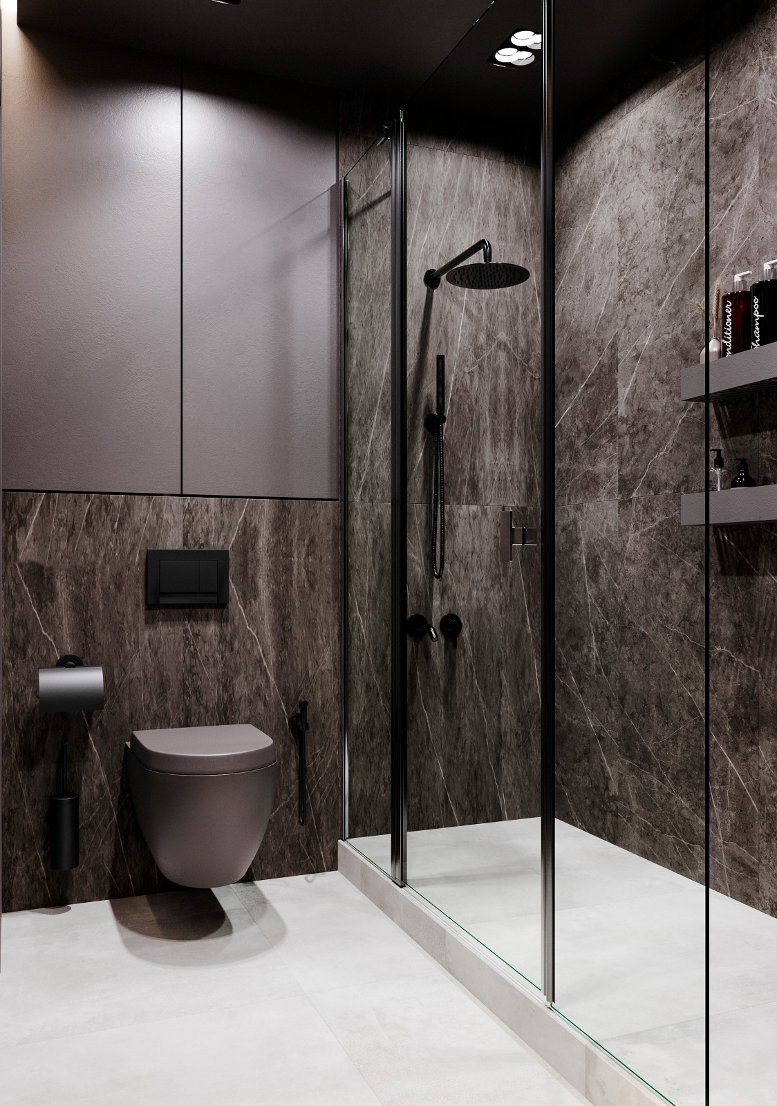 Ванная и душевая комната в сером цвете