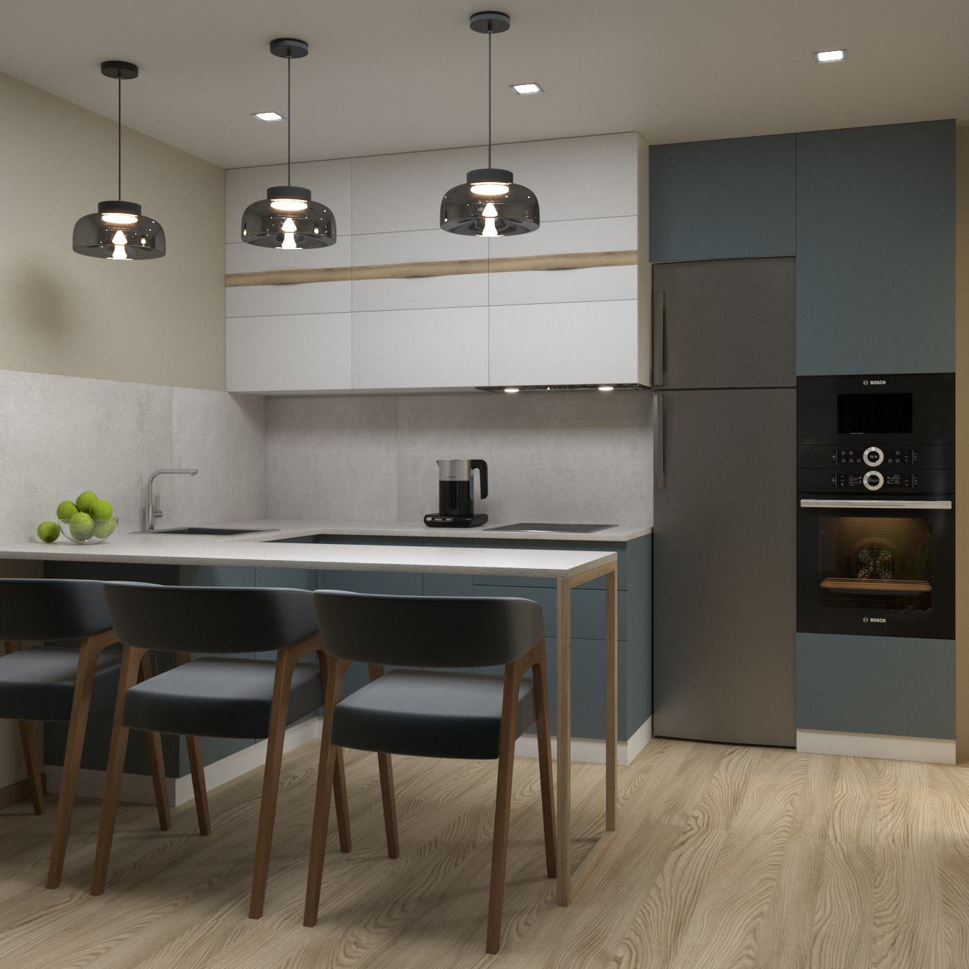 Кухня-гостиная в лесном мотиве