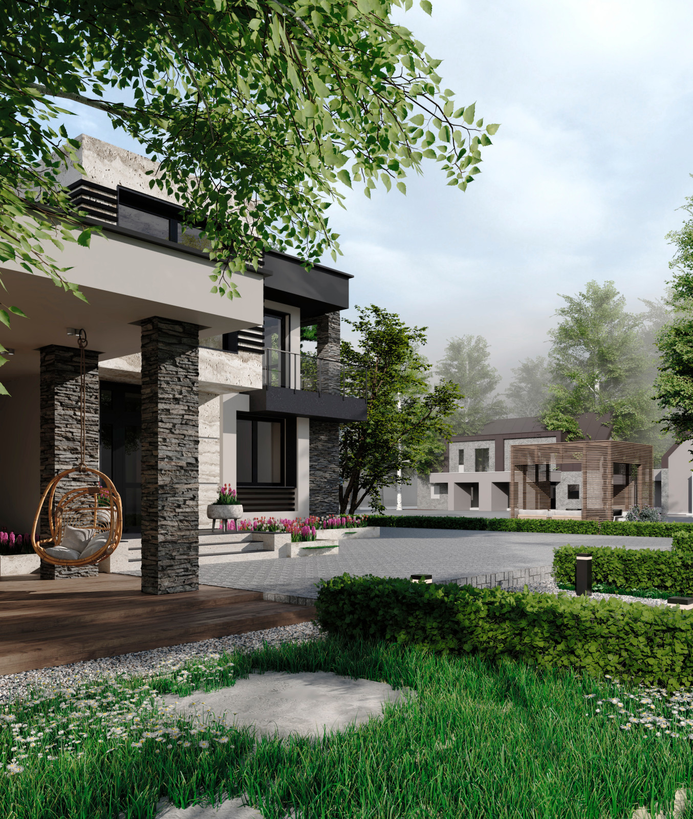 Modern Facade with Garden Design