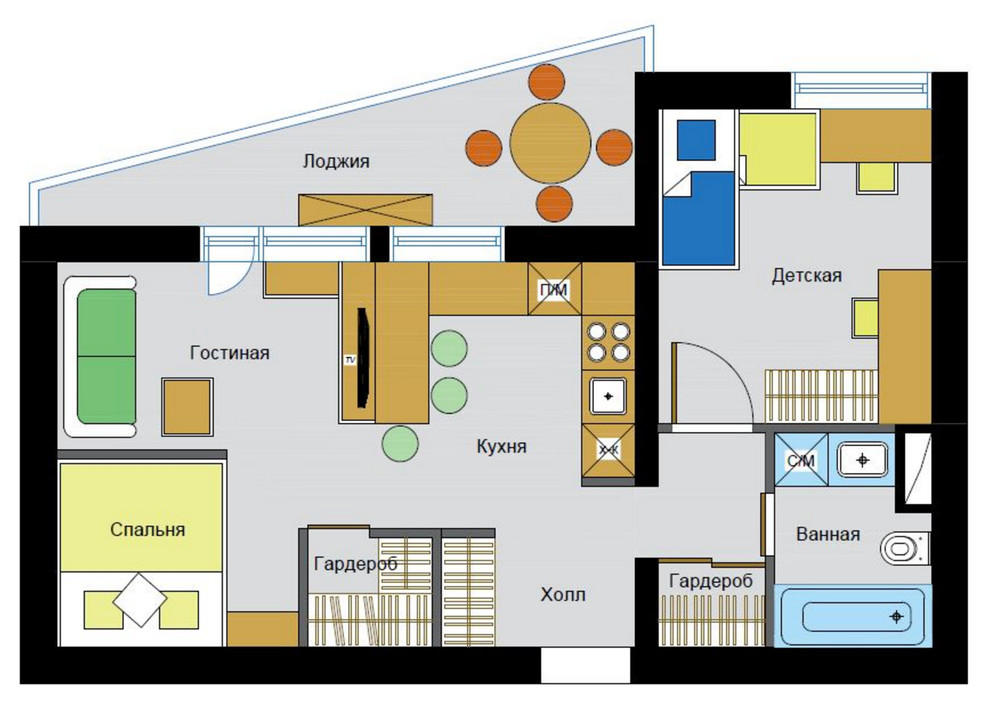 Перепланировка: Двухкомнатные квартиры в домах серии II-68-04