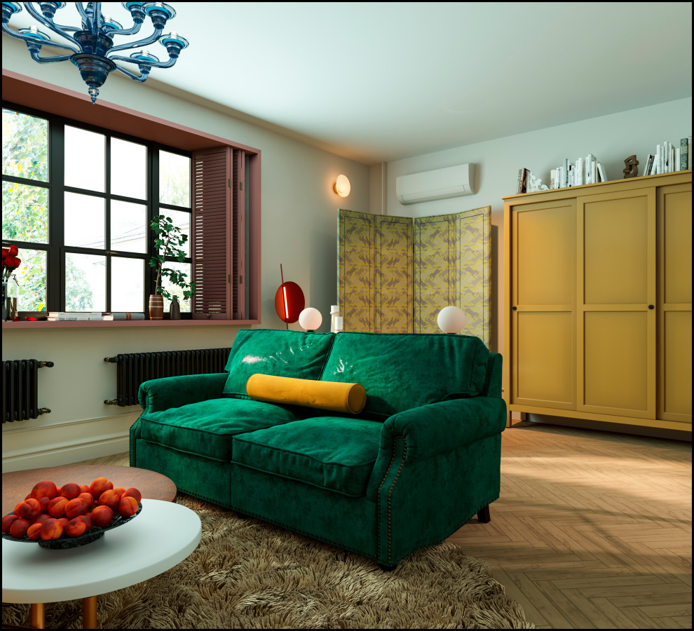 Эклектичный проект квартиры с огромной гардеробной с окном