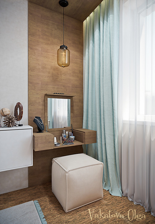 Интерьер  спальни в стиле минимализм  с этническими мотивами.