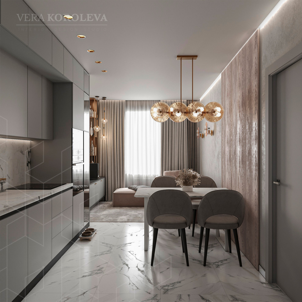 Дизайн-проект двухкомнатной квартиры с золотыми акцентами в ЖК "Q-Мир"