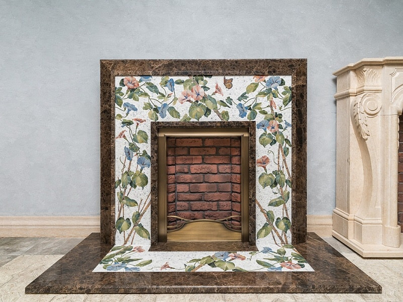 Обложка проекта: Камин «Вьюны», мой проект, реализованный компанией Парфенон. Камин из мрамора с