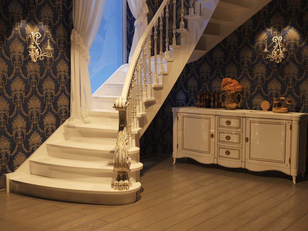 Обложка проекта: 3D визуализации светлой лестницы с золотой патиной