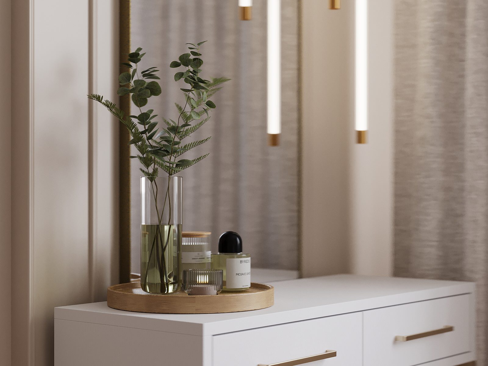 Бежевый в спальне .