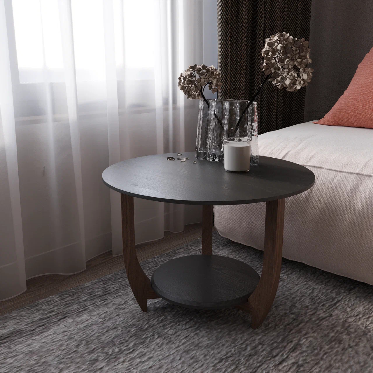 Обложка проекта: Журнальный столик ДОМОВОЙ черного цвета в гостиной