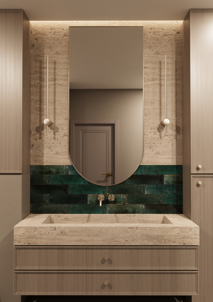 Дизайн-проект санузла микроцемент травертин