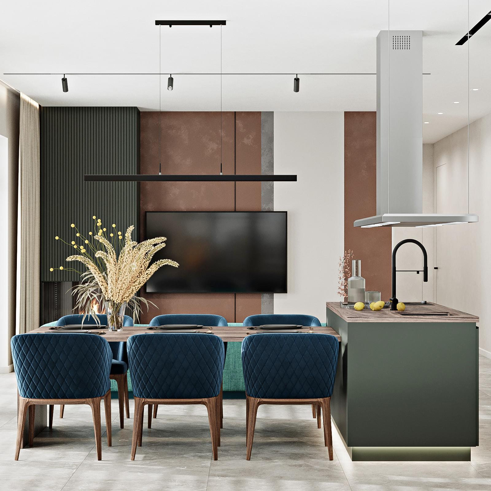 КП Первозванный 1, кухня-гостиная (вариант 4)