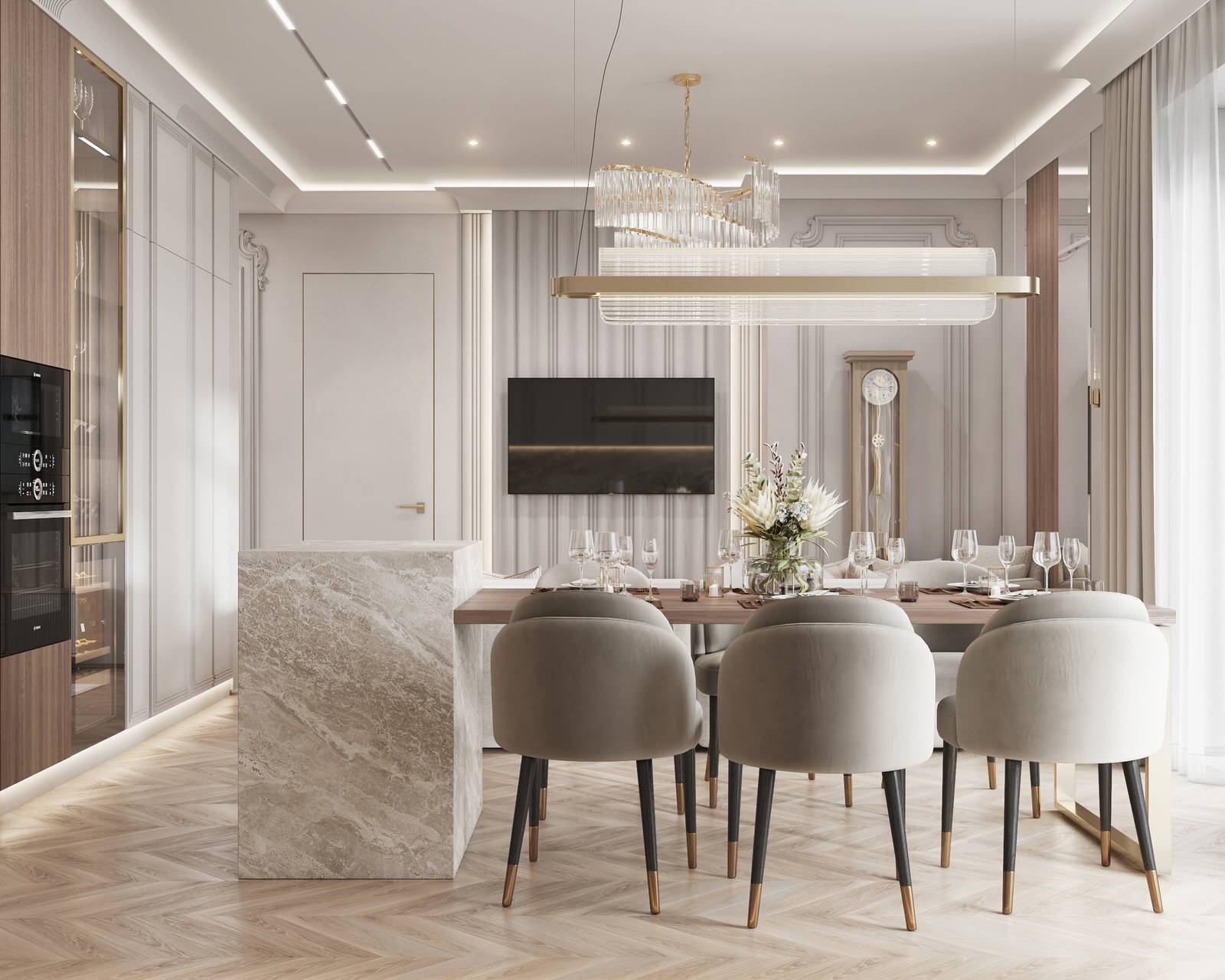 Интерьер в бежевых оттенках в ЖК Eniteo