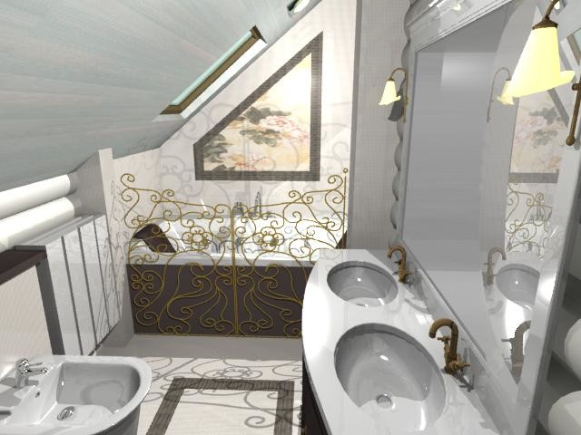 Обложка проекта: ванная с джакузи на мансардном этаже в доме из бруса