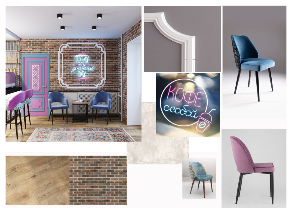 Дизайн интерьера магазина парфюмерии с зоной кафе в аутентичном стиле.