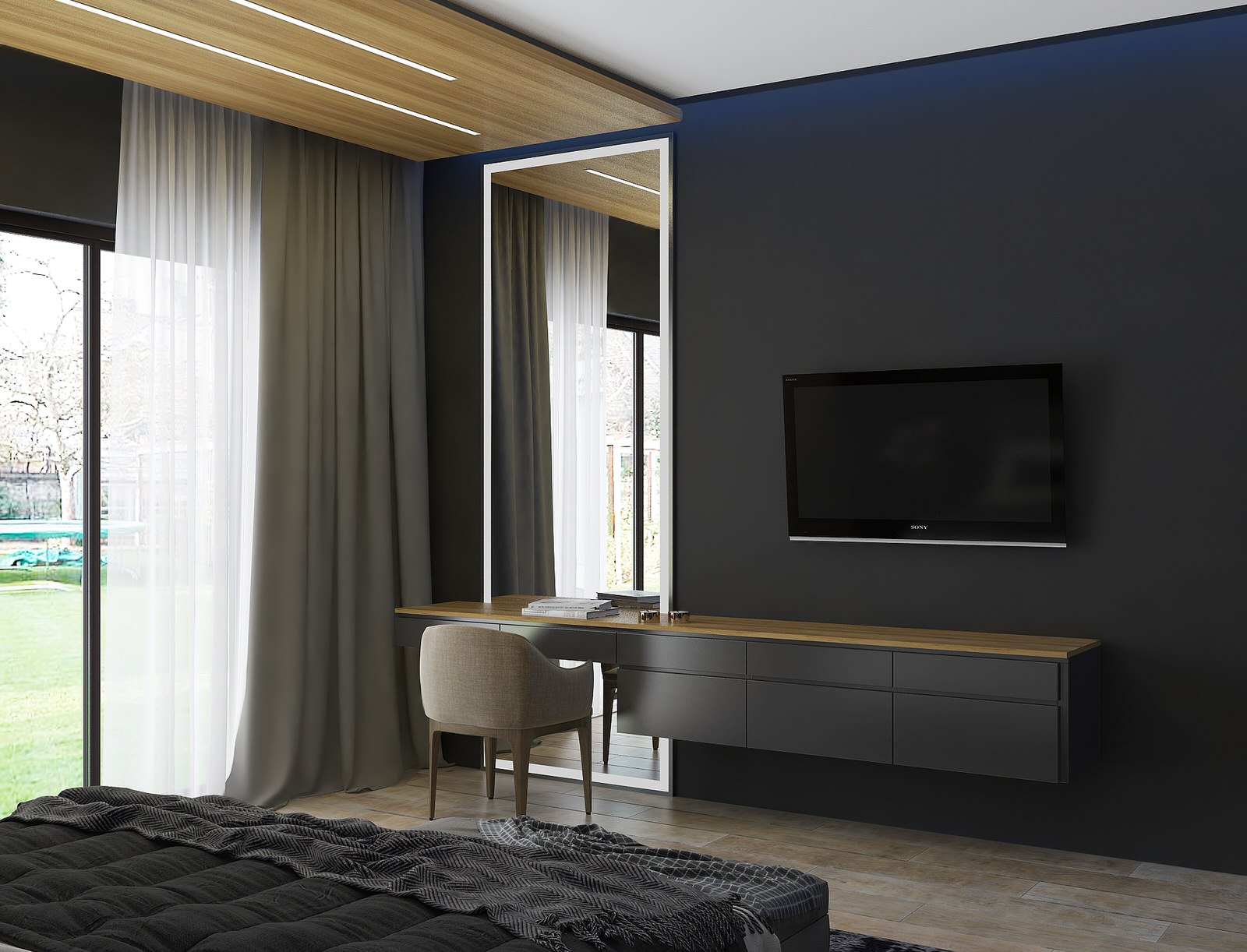 Дизайн спальни в темных тонах