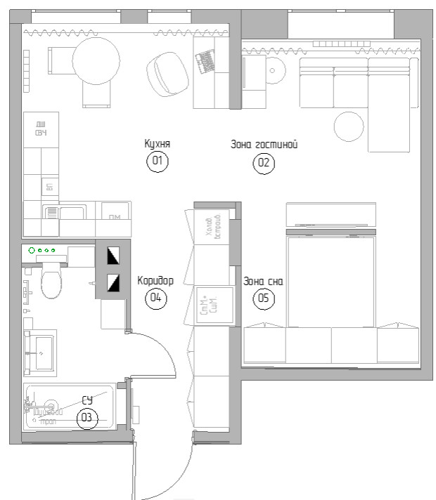 Планировка квартиры 39 кв. м.