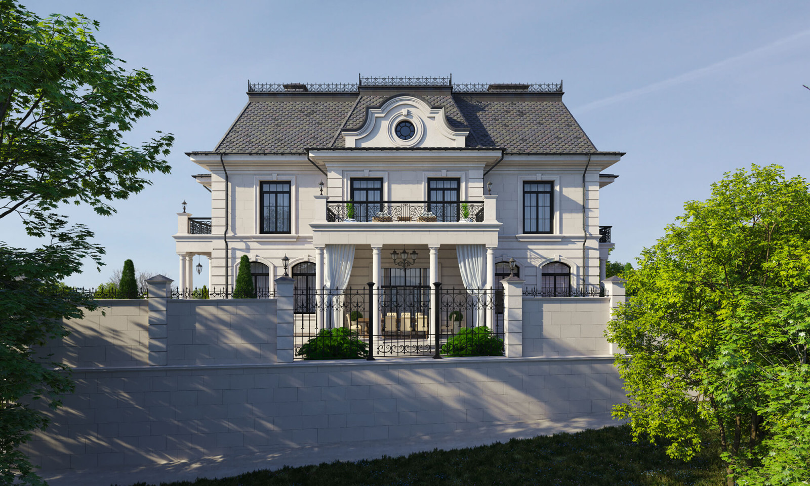 Архитектурный проект жилого дома с бассейном в классическом стиле. 1100кв.м.