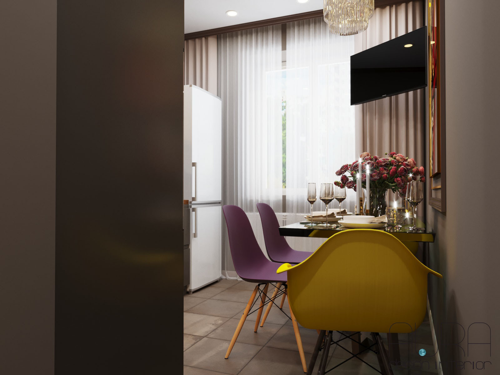 Дизайн квартиры, кухня в темных тонах