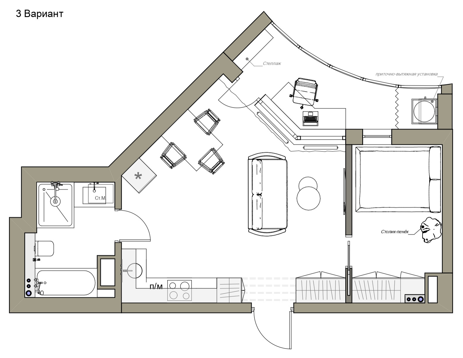 Поиск планировки: Студия с иллюминатором в Питере [4 варианта]
