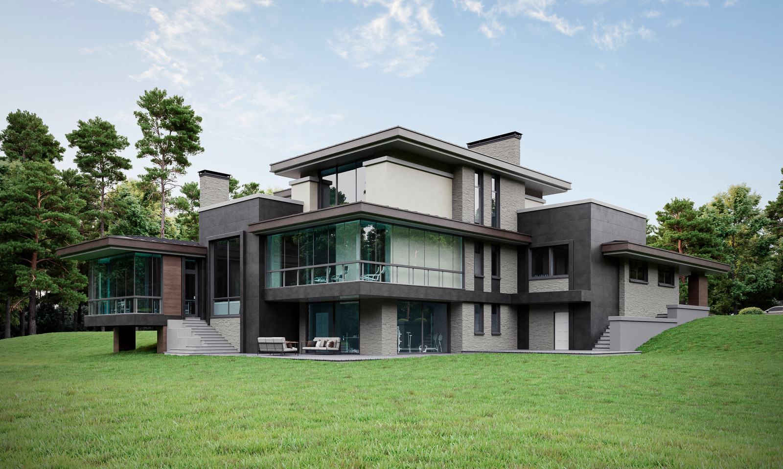 Современный дом на рельефе