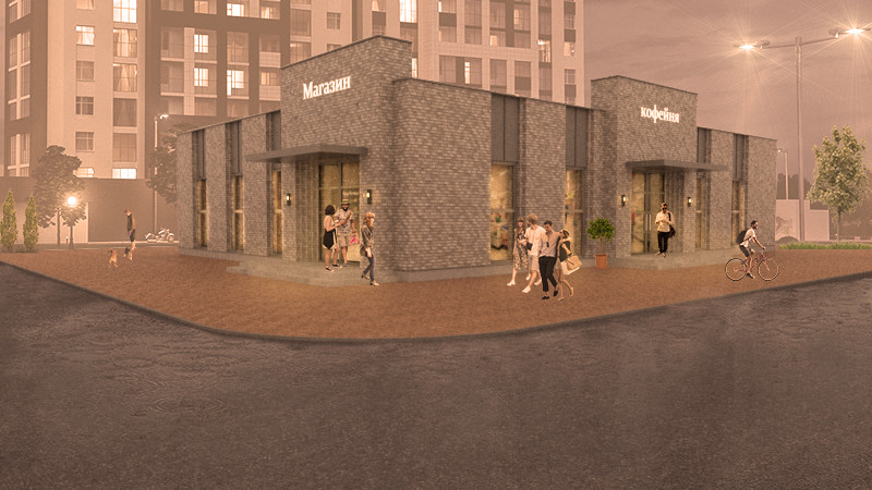 Концепция кафе с плоской крышей