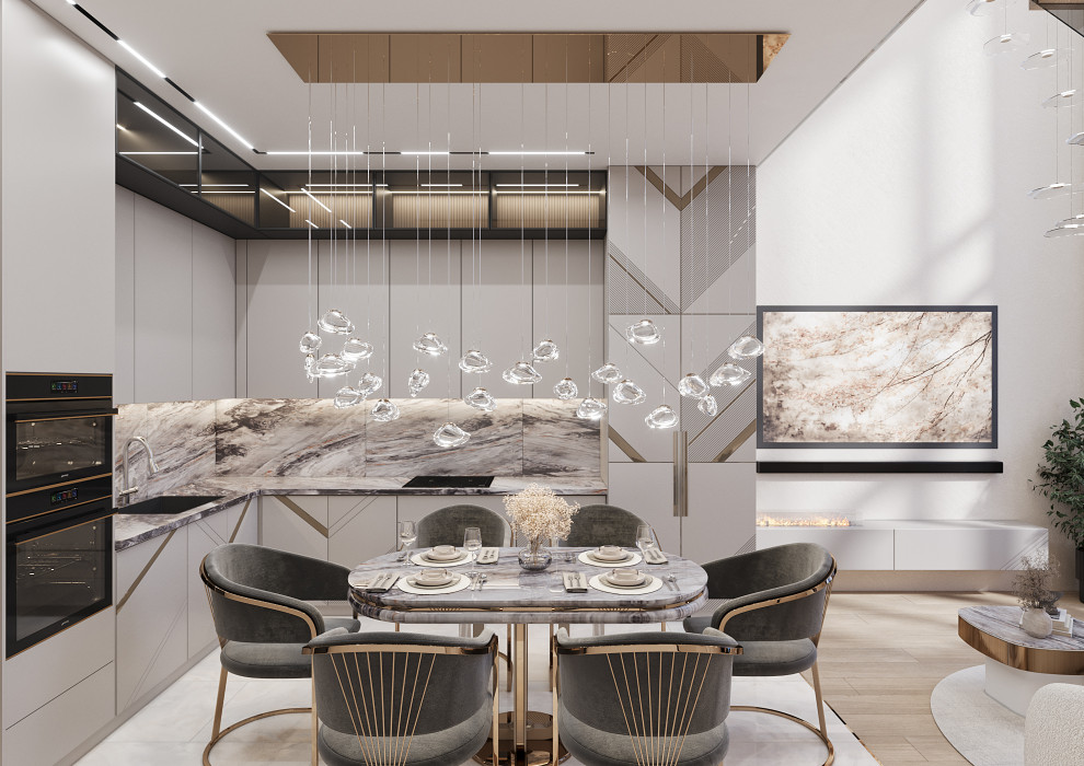 Обложка проекта: Дизайн кухни-гостиной в двухуровневой квартире в Москве