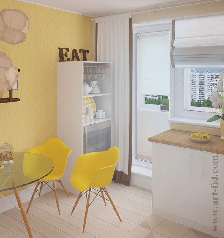 Кухня и спальня с качелями на балконе в Москве