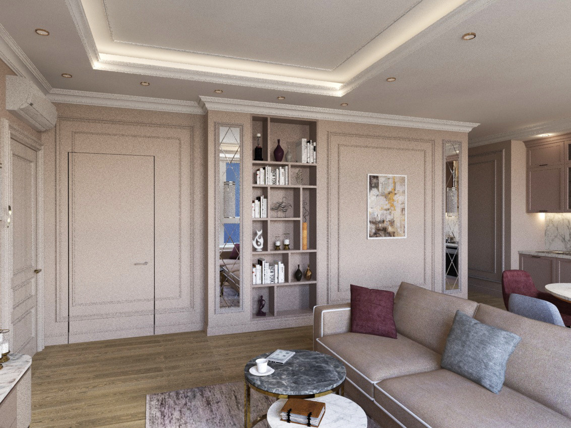 Квартира в стиле эклектика в ЖК "Сердце Столицы",кухня-гостиная