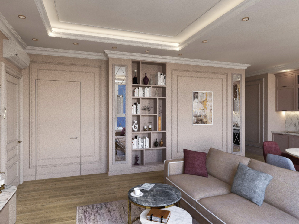 Квартира в стиле эклектика в ЖК "Сердце Столицы",кухня-гостиная