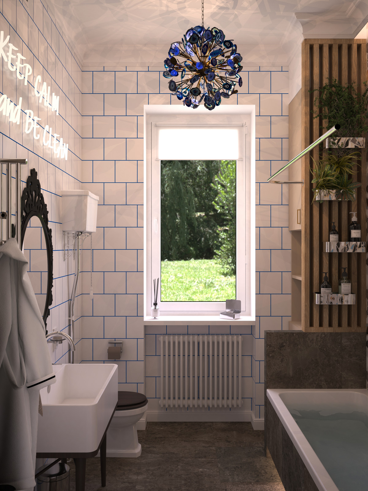 Сан. узел с окном в загородном доме